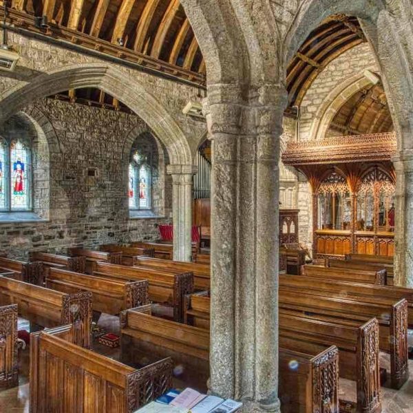 Church Interior Pillars Nave Pews Windows Granite 15th Century Medieval Lydford Church Interior Pillars Nave Pews Windows Granite 15th Century Medieval Lydford